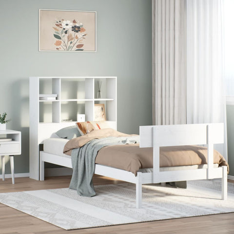 ZNTS Bookcase Bed without Mattress White 75x190 cm Small Single Solid Wood Pine 3321793