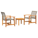 3 Piece Bistro Set Grey Poly Rattan and Acacia Wood 367602