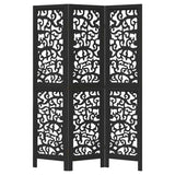 Room Divider 3 Panels Black Solid Wood Paulownia 358749
