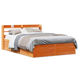 Bed Frame with Headboard Wax Brown 135x190 cm Solid Wood Pine 3307100