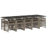 11 Piece Garden Dining Set with Cushions Grey Poly Rattan 3210932