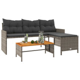Garden Sofa with Table and Cushions L-Shaped Grey Poly Rattan 365582