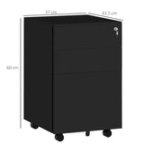 3-Drawer Vertical Filing Cabinet with Pencil Tray, Lock and 5 Wheels, Steel Mobile File Cabinet, for T3398P342469