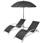 Sun Loungers with Umbrella Aluminium Black 42161