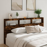 Headboard Cabinet with LED Smoked Oak 200x17x102 cm 839221
