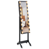 Free-Standing Mirror with LED Black 34x37x146 cm 351767