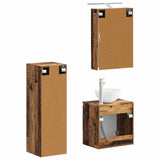 Bathroom Furniture Set 4 pcs Old Wood Engineered Wood and Glass 3407421