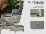 5 Pieces PE Rattan Sun Lounger Set, Outdoor Half-round Wicker Recliner Sofa Bed with Glass Top T3398P314148