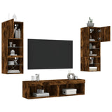 6 Piece TV Wall Units with LED Smoked Oak Engineered Wood 3216619