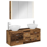 Bathroom Furniture Set 4 pcs Old Wood Engineered Wood and Glass 3406989