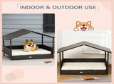 Wicker Dog House, Rattan Pet Bed, with Removable Cushion, Canopy, for Small and Medium Dogs - Cream T3398P376417