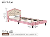 3ft Single Upholstered Bed with Adjustable Chic Button-Tufted Headboard, PU Faux Leather Bed N652P196277P