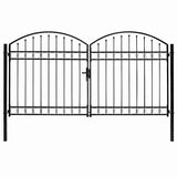 Fence Gate Double Door with Arched Top Steel 300x175 cm Black 146340