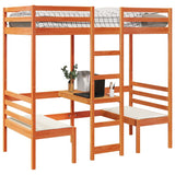 ZNTS Loft Bed Frame with Desk and Chairs Wax Brown 80x200cm Solid Wood Pine 3308558