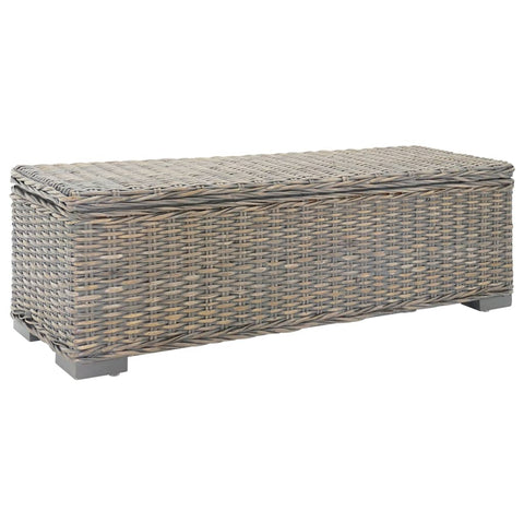 Storage Box Grey 110 cm Natural Kubu Rattan & Solid Wood Mahogany 344882