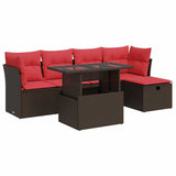 6 Piece Garden Sofa Set with Cushions Brown Poly Rattan Acacia 3327774