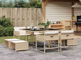 9 Piece Garden Dining Set with Cushions Beige Poly Rattan 3211318