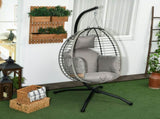 Single Rattan Hanging Egg Chair, with Seat Cushion - Grey T3398P311631