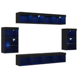 TV Cabinet Set Wall-mounted 8 pcs Black oak Engineered wood 3334388
