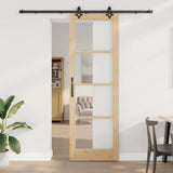 Sliding Door Natural 78 x 232 cm Solid Pine Wood and Glass 3332303