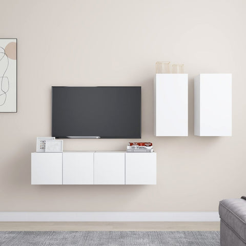 4 Piece TV Cabinet Set White Engineered Wood 3078685