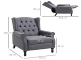 Recliner Armchair, Vintage Reclining Chair with Nail Head Trim, Wingback Chair with Button Tufted T3398P329434