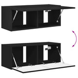 TV Cabinet Set Wall-mounted 2 pcs Black Engineered Wood 3408962