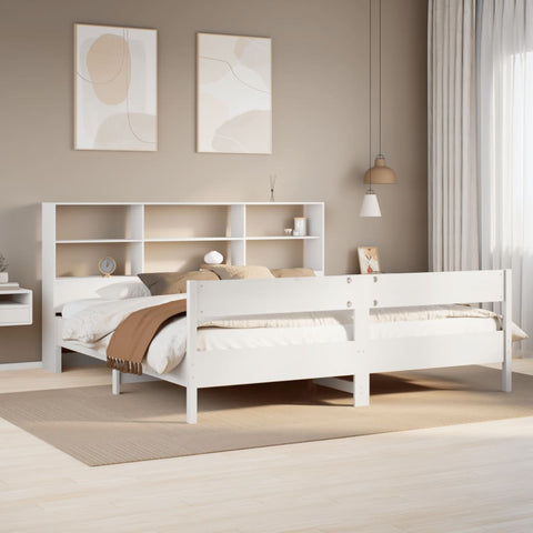 Bookcase Bed without Mattress White 180x200 cm Super King Solid Wood Pine 3322979