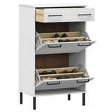 Shoe Rack with Metal Legs White Solid Wood Pine OSLO 350984