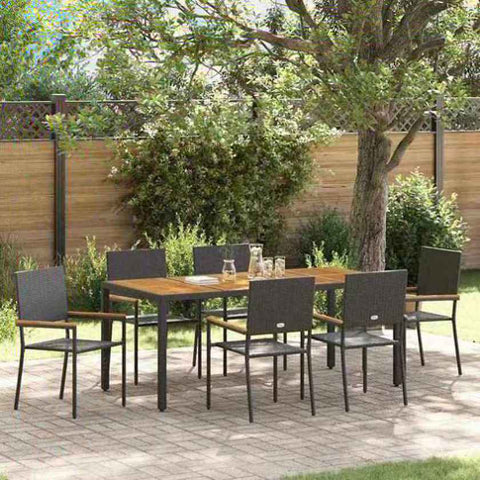 Garden Dining Set 7 pcs Black Poly Rattan 3365410