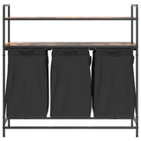 Laundry Basket 3 Compartments with Shelves Smoked Oak 859082