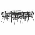9 Piece Garden Dining Set Black Poly Rattan Glass 3334589