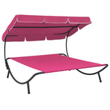 Outdoor Lounge Bed with Canopy Pink 313528