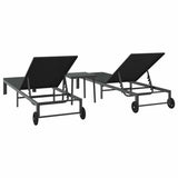 Sunbed Reclining 2-person 3 pcs Black Poly Rattan 42004131