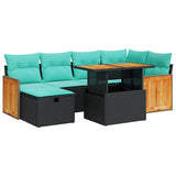 7 Piece Garden Sofa Set with Cushions Brown Poly Rattan Acacia 3328156