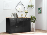 Sideboard with Rubberwood Top and Adjustable Shelves for Dining Room, Kitchen - Black T3398P378035