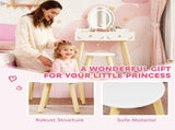 Kids Vanity Table and Chair Set with 3-Colour LED Lights Mirror, Drawer, Storage Boxes, for 3 T3398P422152
