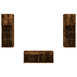 4 Piece TV Wall Cabinets with LED Lights Smoked Oak 3216580