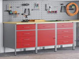 Work Cabinet with Drawer 3 pcs Red and Grey 150 x 55 x 85 cm 3321373