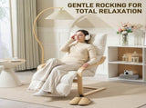 Curved Wooden Accent Chair, with Adjustable Footrest - Cream White T3398P344220