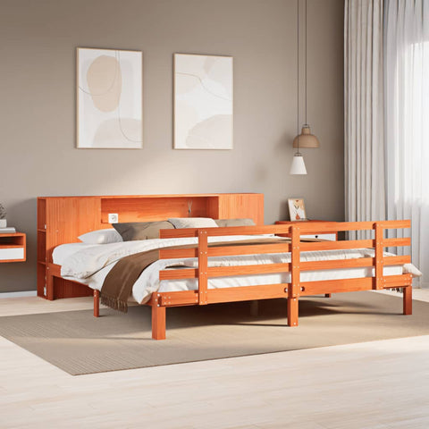 ZNTS Bookcase Bed without Mattress Wax Brown 180x200 cm Super King Solid Wood Pine 3322727