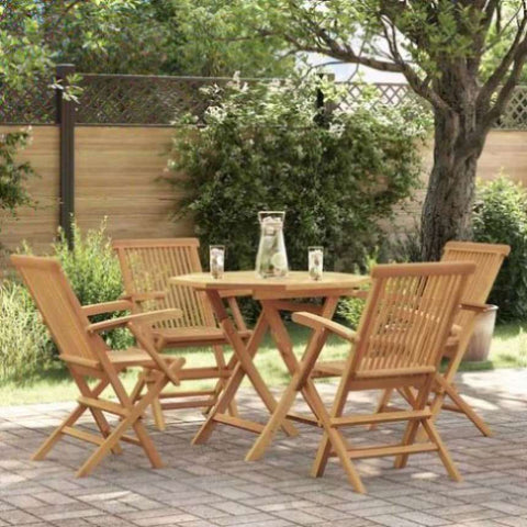5 Piece Garden Dining Set Solid Teak Wood 3059582