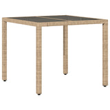 Garden Table with Glass Top Beige 90x90x75 cm Poly Rattan 365527