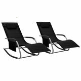 Sun Lounger Set of 2 Black and Grey Textilene Standard 310509