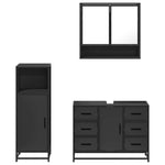 ZNTS 3 Piece Bathroom Furniture Set Black Engineered Wood 3300990