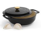 Cast iron 5QT cooking pot - Pure black - includes two silicone gloves - Enamel pot 84744253