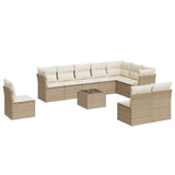 ZNTS 11 Piece Garden Sofa Set with Cushions Beige Poly Rattan 3217808