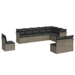 ZNTS 10 Piece Garden Sofa Set with Cushions Grey Poly Rattan 3217800