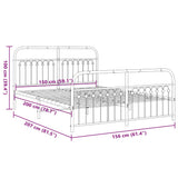Metal Bed Frame without Mattress with Footboard White 150x200cm 376669