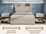 3ft Single Upholstered Bed with Rivet Design and Charging Station, Two Storage Drawers, Adjustable N652P412012B